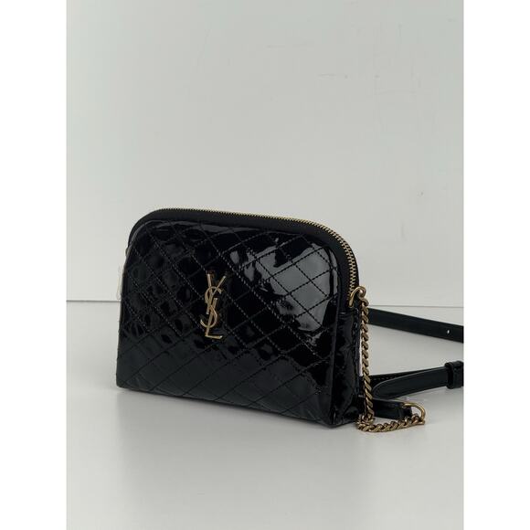 Saint Laurent Gaby Black Patent Leather Chain Strap Crossbody Women's Bag - Picture 1 of 8